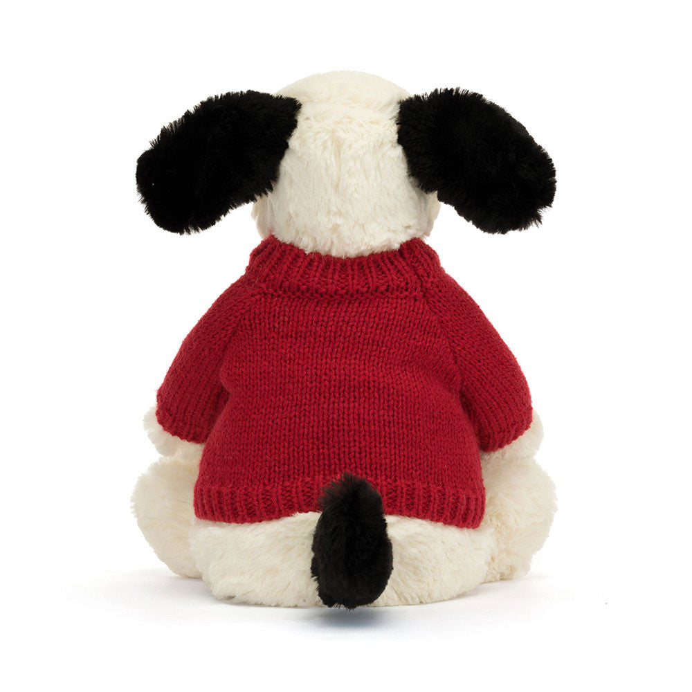 Bashful Black & Cream Puppy with Personalized Red Jumper | Jellycat
