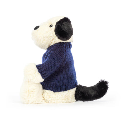 Bashful Black & Cream Puppy with Personalized Navy Jumper | Jellycat