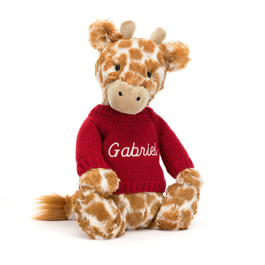 Bashful Giraffe with Personalized Red Jumper | Jellycat