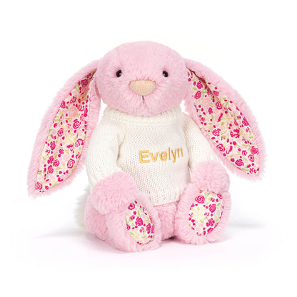 Blushkin Blossom Luxe Bunny with Personalized Cream Jumper | Jellycat