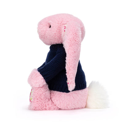 Blushkin Blossom Luxe Bunny with Personalized Navy Jumper | Jellycat