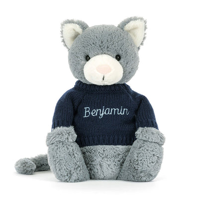 Bashful Kitten with Personalized Navy Jumper | Jellycat