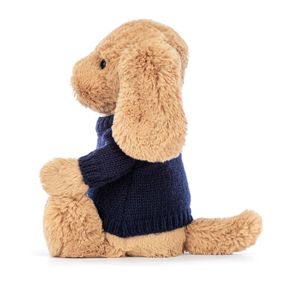 Bashful Toffee Puppy with Personalized Navy Jumper | Jellycat