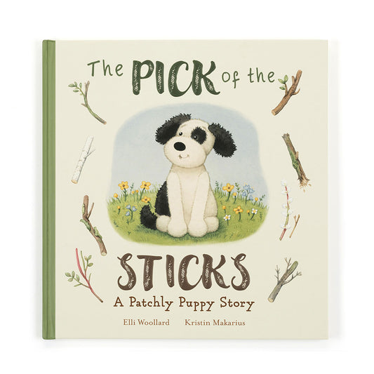 The Pick of the Sticks Book and Bashful Black & Cream Puppy Medium | Jellycat