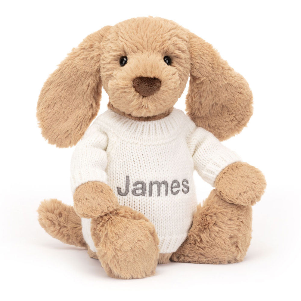Bashful Toffee Puppy with Personalized Cream Jumper | Jellycat