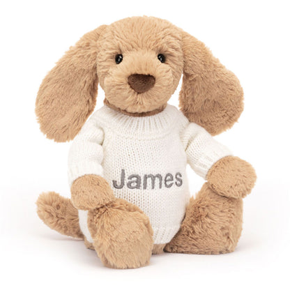 Bashful Toffee Puppy with Personalized Cream Jumper | Jellycat