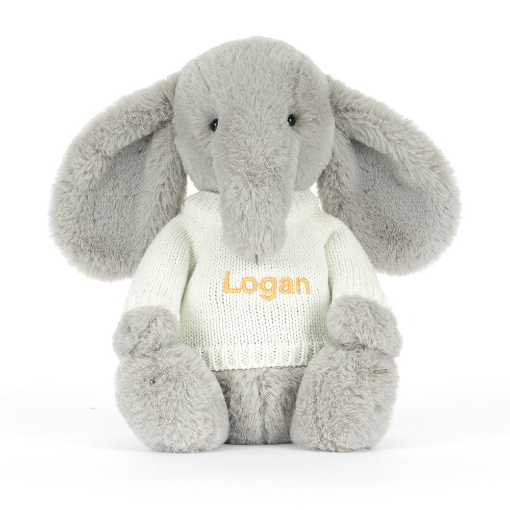 Bashful Luxe Elephant Thuddeus with Personalized Cream Jumper | Jellycat