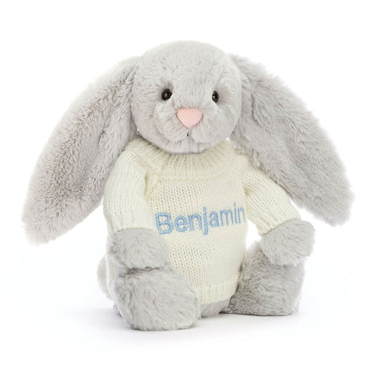 Bashful Silver Bunny with Personalized Cream Jumper | Jellycat