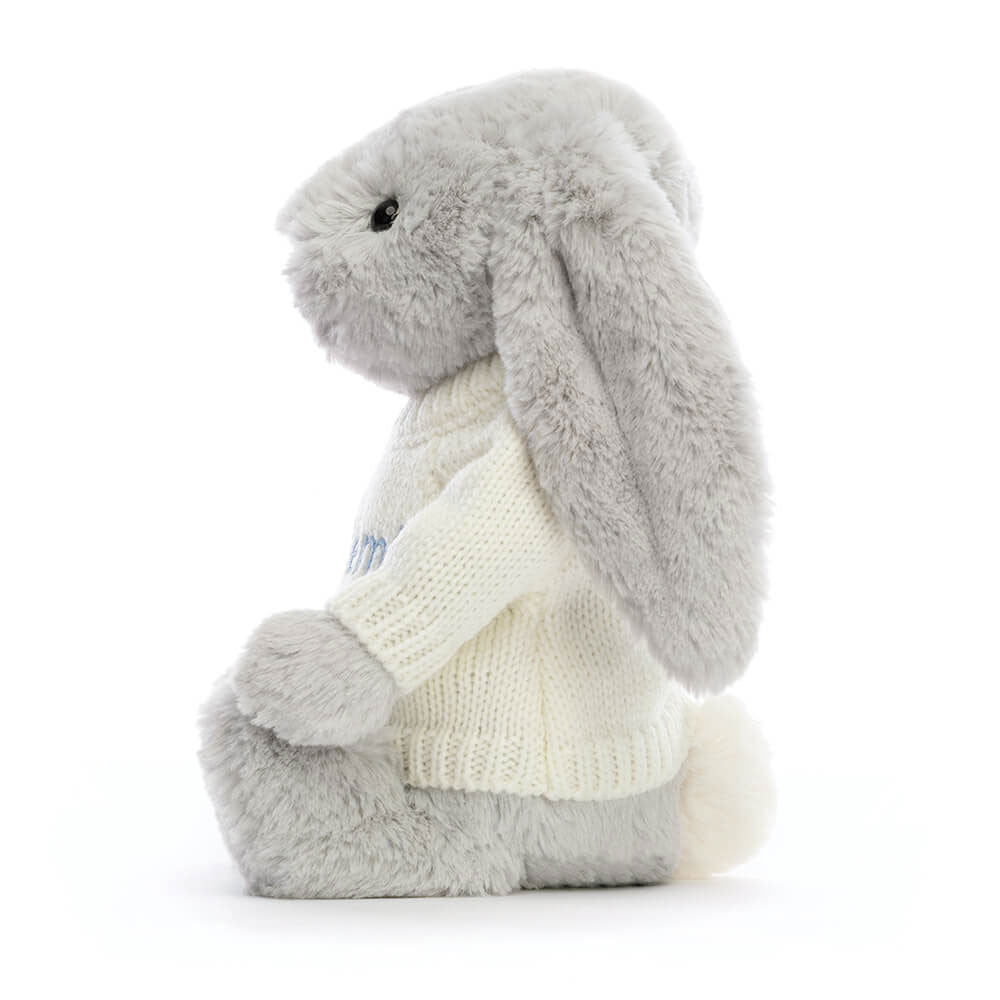 Bashful Silver Bunny with Personalized Cream Jumper | Jellycat