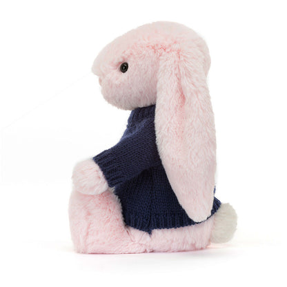 Bashful Pink Bunny with Personalized Navy Jumper | Jellycat