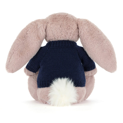 Bashful Luxe Bunny Rosa with Personalized Navy Jumper | Jellycat