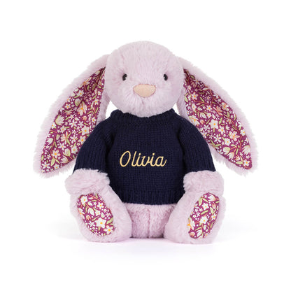 Thistlepop Blossom Luxe Bunny with Personalized Navy Jumper | Jellycat