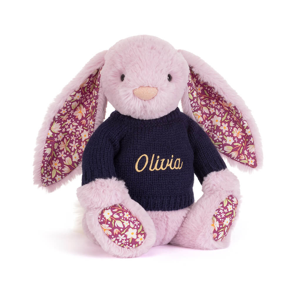 Thistlepop Blossom Luxe Bunny with Personalized Navy Jumper | Jellycat