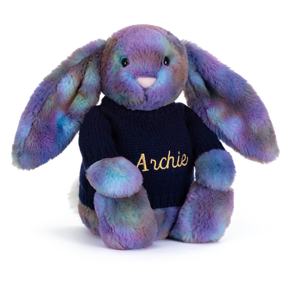 Zodihop Luxe Bunny with Personalized Navy Jumper | Jellycat