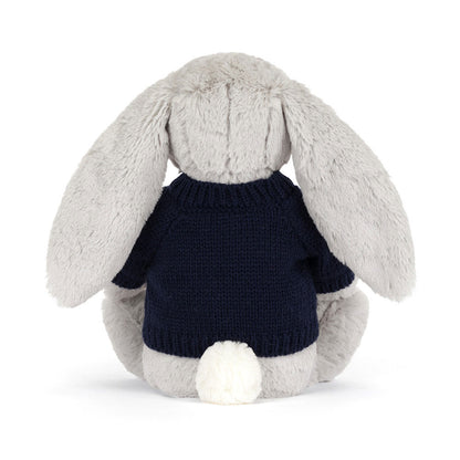 Blossom Silver Bunny 'Bloom' with Personalized Navy Jumper | Jellycat