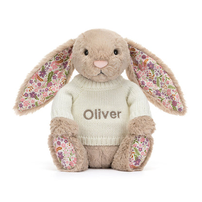 Blossom Beige Bunny 'Petal' with Personalized Cream Jumper | Jellycat