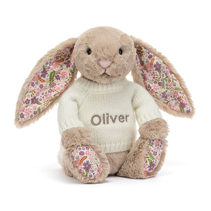 Blossom Beige Bunny 'Petal' with Personalized Cream Jumper | Jellycat