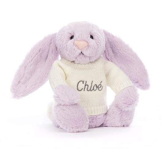 Bashful Lilac Bunny with Personalized Cream Jumper | Jellycat